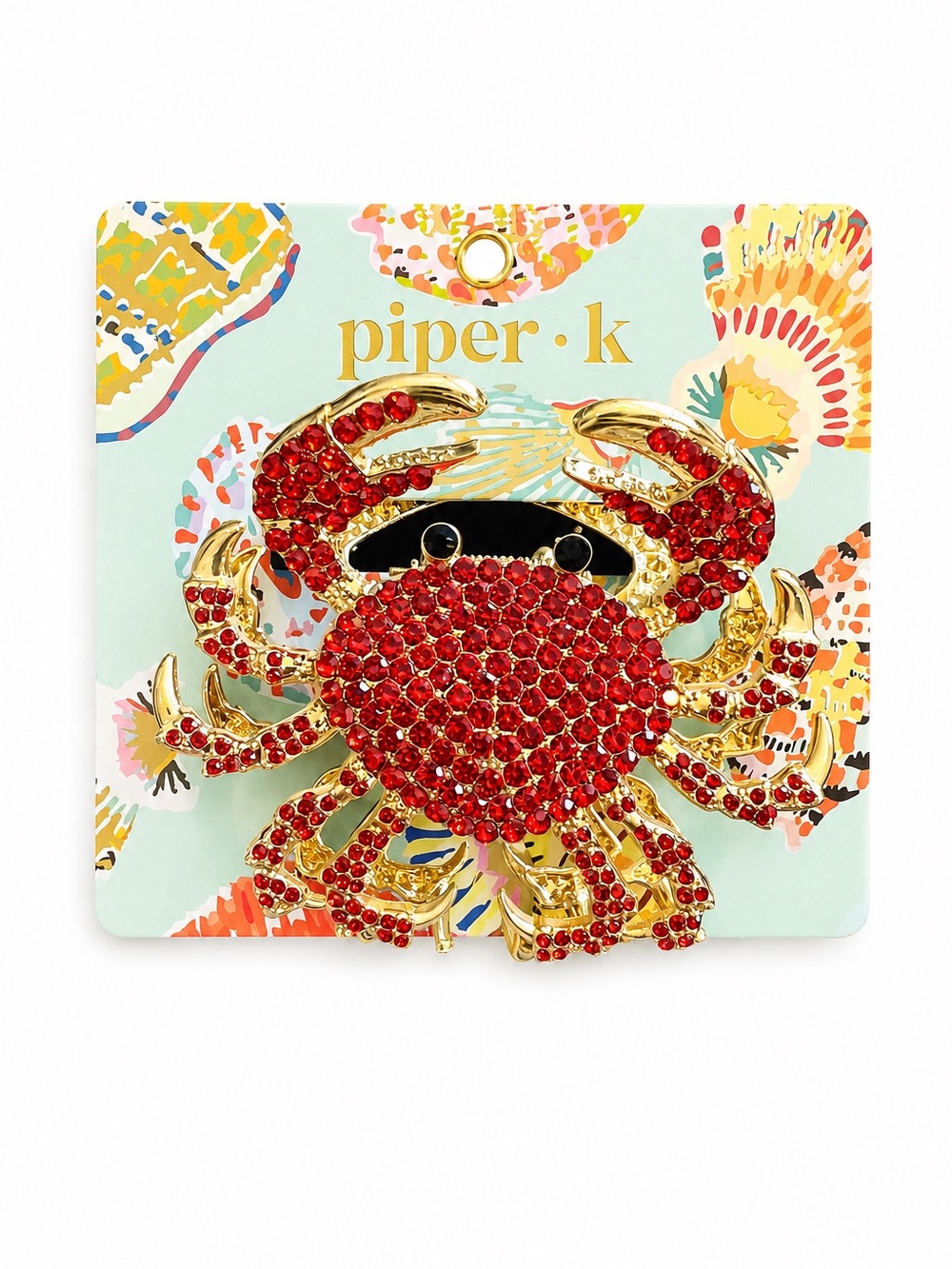Piper K Coastal Crab Hair Clip Red Crystal Gold Beach Accessory